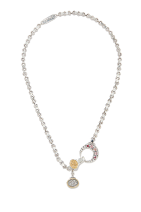 Eternity Necklace, 18k Yellow Gold with Sterling Silver & Tourmaline